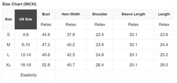 Size chart for Floral Ribbed Trim Drop Shoulder Sweater showing bust, hem width, shoulder, sleeve length, and overall length measurements.