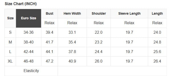 Size chart for Stripe Ribbed Trim Drop Shoulder Sweater, showing bust, hem, shoulder, sleeve, and length measurements in inches.