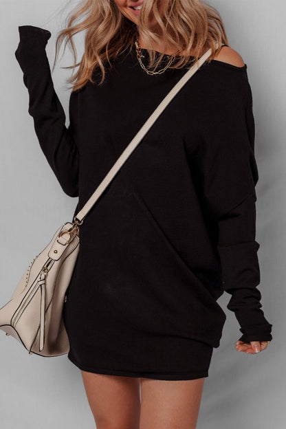 Solid Asymmetric Neck Sweater Mini Dress