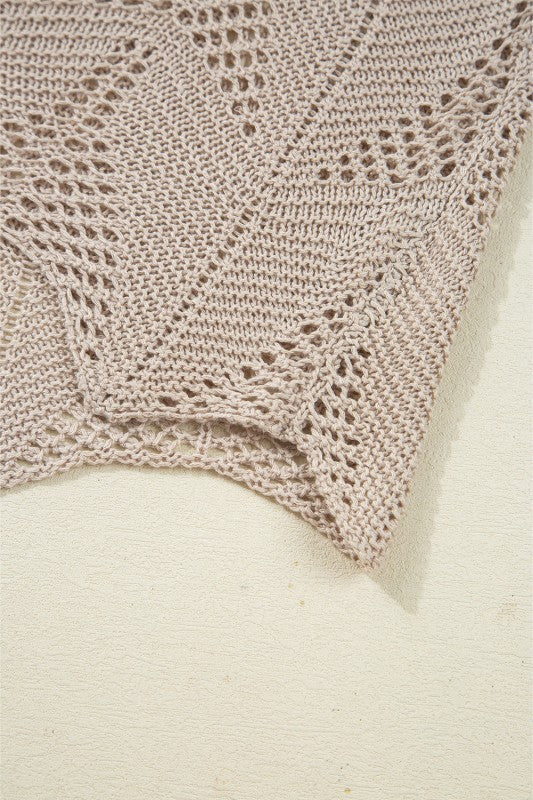 Close-up of knit texture on Ava 8 Sleeve Casual Sweater, showcasing breezy hollow out design.