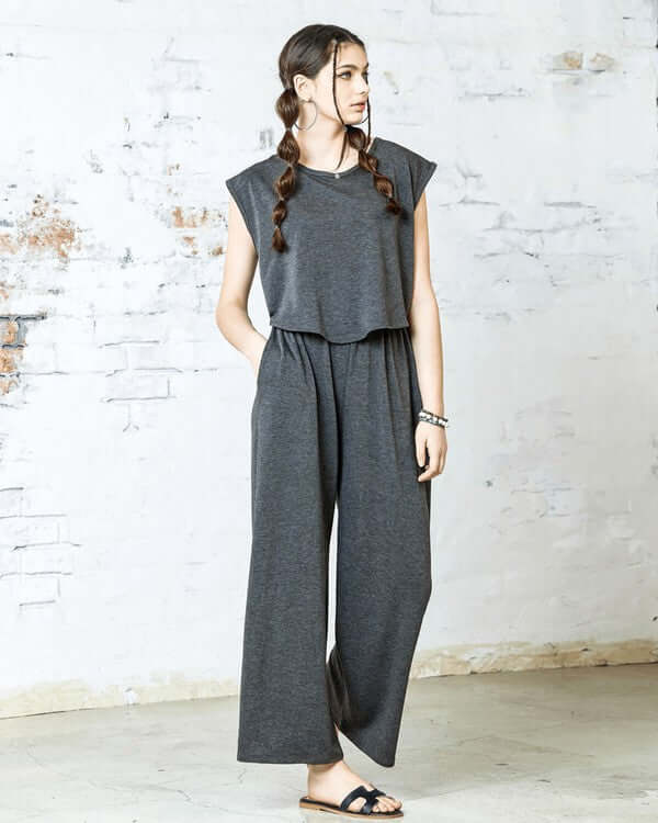 Open Front Wide Leg Jumpsuit featuring a relaxed wide-leg design and stylish twist-front detail