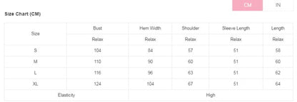Size chart for Love Heart Checkered Valentine Crew Neck Sweater in centimeters.