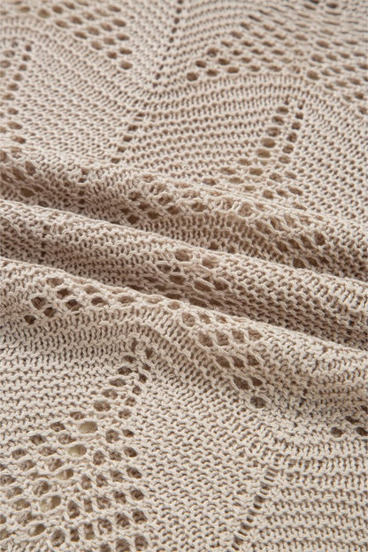 Close-up of hollow out knit design on Ava 8 Sleeve Casual Sweater in soft, lightweight fabric for fall fashion.