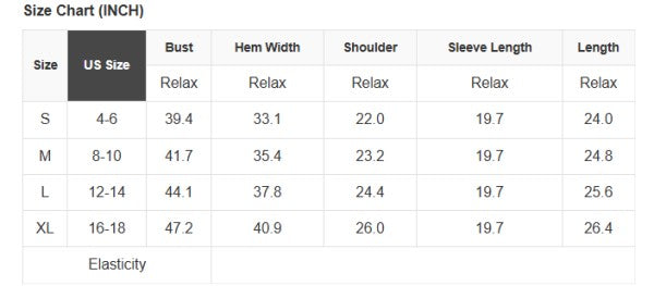Size chart for Stripe Ribbed Trim Drop Shoulder Sweater, showing measurements for sizes S to XL, including bust, hem, shoulder, sleeve length.