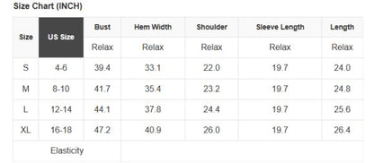 Size chart for Stripe Ribbed Trim Drop Shoulder Sweater, showing measurements for sizes S to XL, including bust, hem, shoulder, sleeve length.
