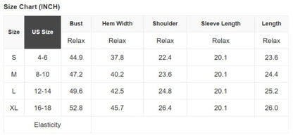 Size chart for Floral Ribbed Trim Drop Shoulder Sweater showing bust, hem width, shoulder, sleeve length, and overall length measurements.