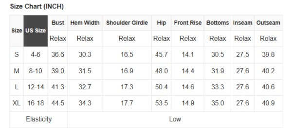Size chart for Leopard Bib Wide Leg Jumpsuit detailing US sizes and measurements.