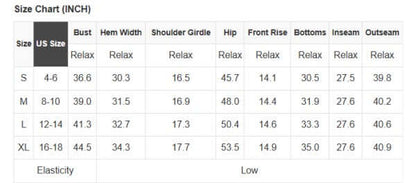 Size chart for Leopard Bib Wide Leg Jumpsuit detailing US sizes and measurements.