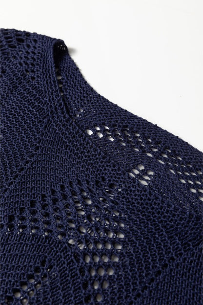 Close-up of hollow out knit design on Ava 8 Sleeve Casual Sweater showing trendy 7/8 sleeves, ideal for fall fashion.